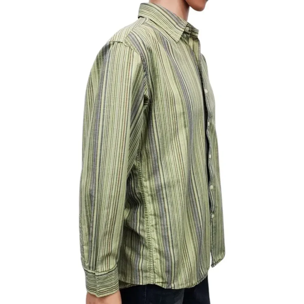 Vintage J. Crew Shirt Men M Green Multicolor Striped Button up Long Sleeve